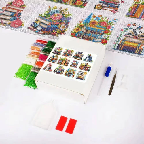 12-Piece Mini Diamond Painting Kit | Bookish Floral Set