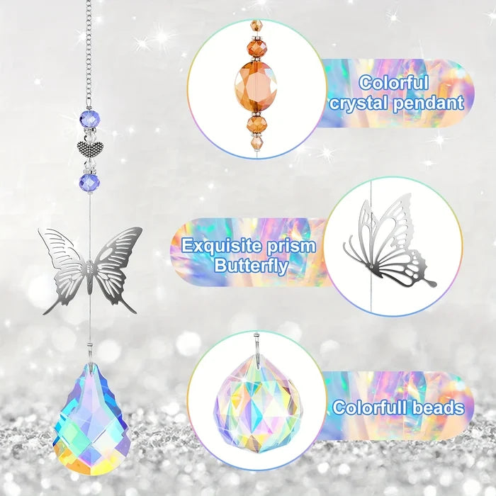 7 Pieces Crystal Butterfly Suncatcher Set — Rainbow Prism Window Hanging