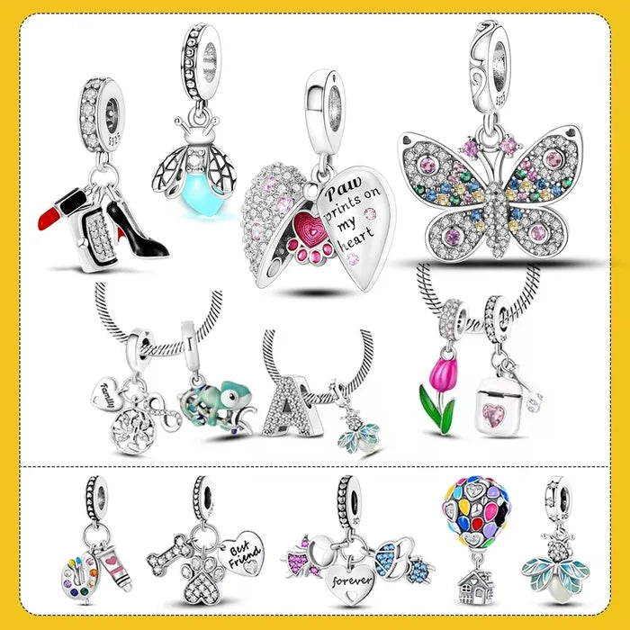 925 Sterling Silver Charm Holder Set – Bag Charm & Key Ring for DIY Jewelry
