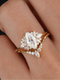 925 Sterling Silver Marquise Zircon Ring Set | Gold Bridal Wedding Band