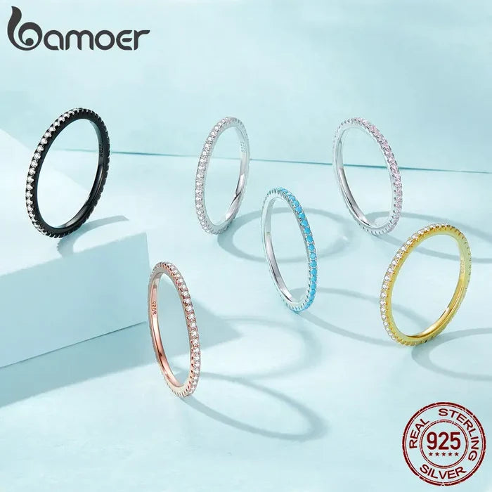 925 Sterling Silver Rainbow Zircon Ring | Stackable Colorful Band