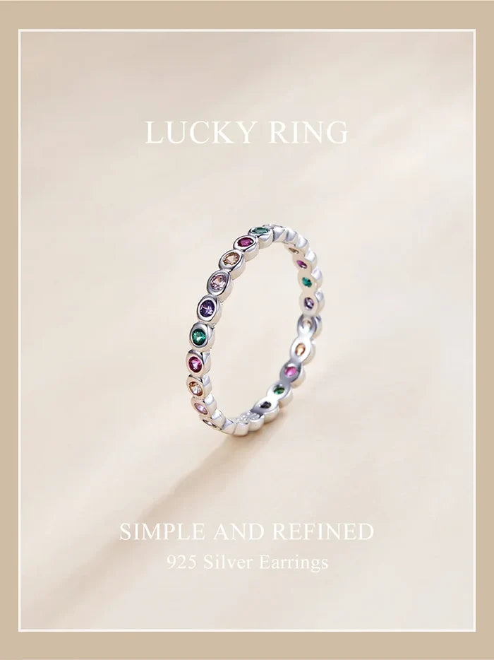 925 Sterling Silver Rainbow Zircon Ring | Stackable Colorful Band