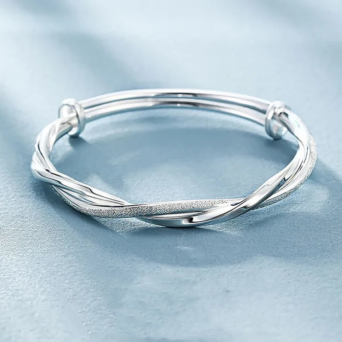 925 Sterling Silver Woven Bangle Bracelet | Adjustable Geometric Cuff