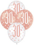 Balloons 30cm 6pk - Rose Gold White Assorted 30