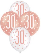 Balloons 30cm 6pk - Rose Gold White Assorted 30