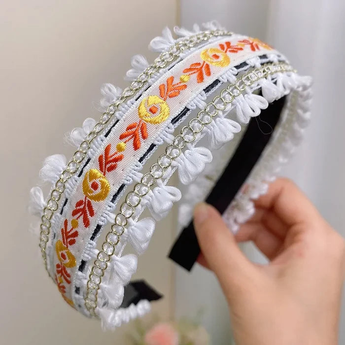Boho Embroidery Wide Headband | Retro Style Women's Hair Hoop