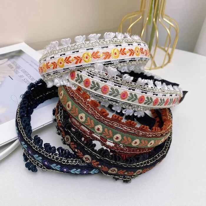 Boho Embroidery Wide Headband | Retro Style Women's Hair Hoop