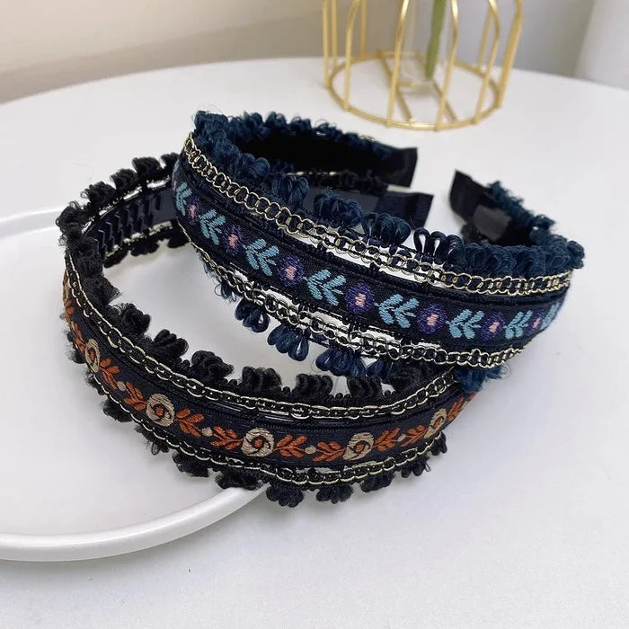 Boho Embroidery Wide Headband | Retro Style Women's Hair Hoop