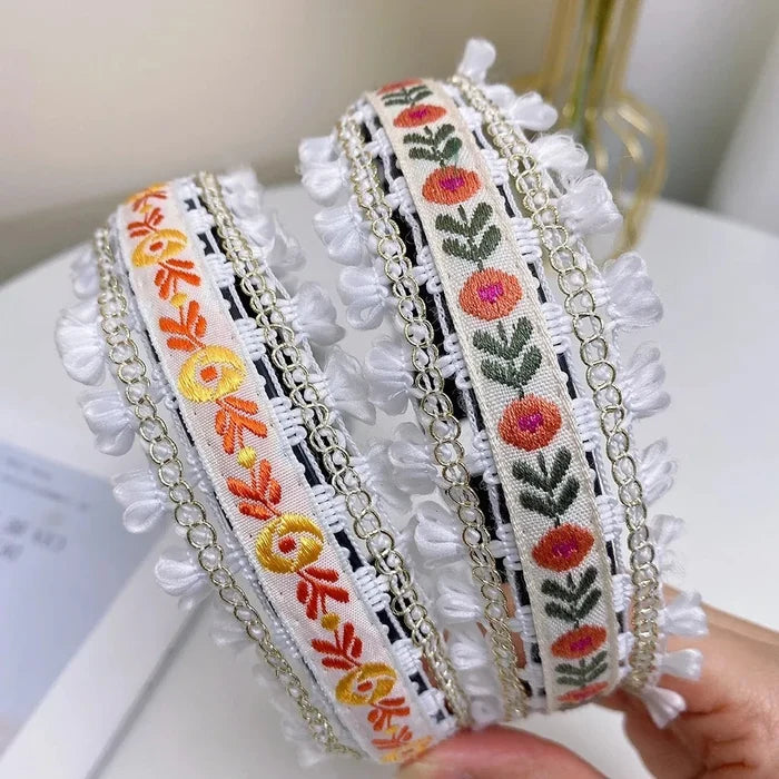 Boho Embroidery Wide Headband | Retro Style Women's Hair Hoop