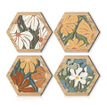 Boho Floral Hexagon Wooden Wall Decor Set of 4 | Bohemian Wall Art