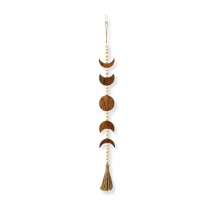 Boho Moon Phase Wall Hanging | Wooden Bead Garland with Tassel