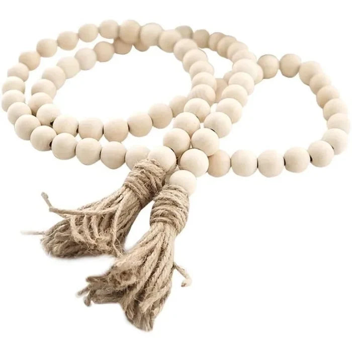 Boho Wood Bead Tassel Garland | 58" Farmhouse Rustic Bead Decor