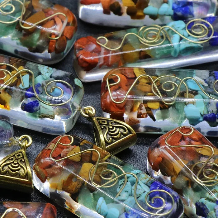 Chakra Crystal Chip Orgonite Pendant Necklace | Natural Stone & Copper Coil