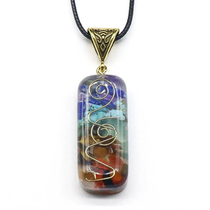 Chakra Crystal Chip Orgonite Pendant Necklace | Natural Stone & Copper Coil