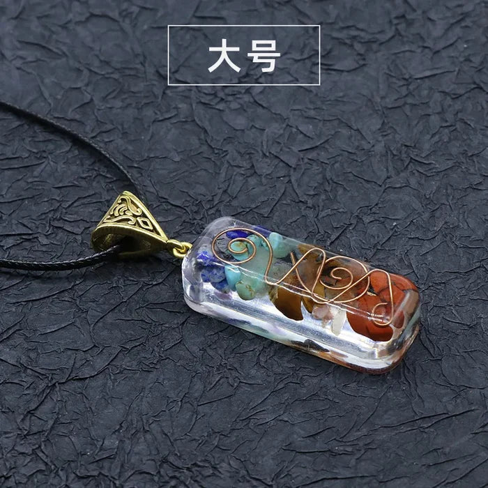 Chakra Crystal Chip Orgonite Pendant Necklace | Natural Stone & Copper Coil
