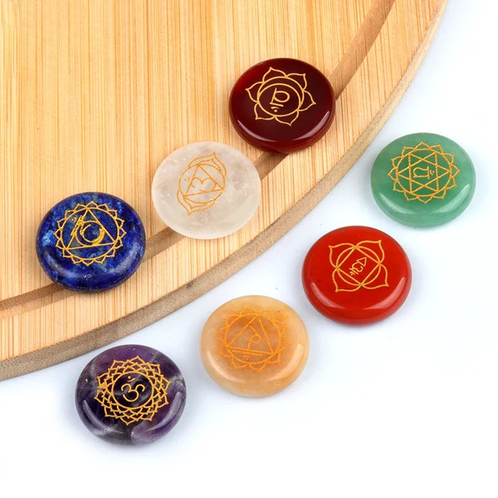 Chakra Crystal Healing Stone | Engraved Symbol Tumbled Gemstone