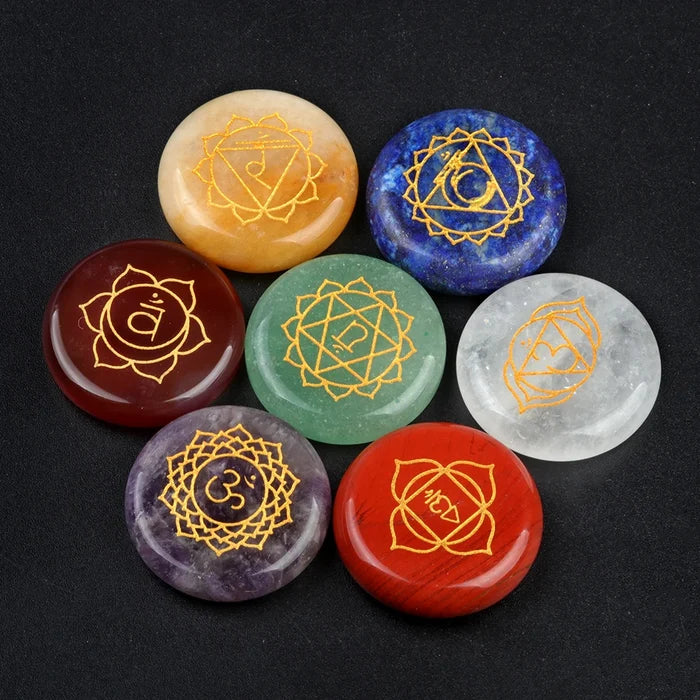 Chakra Crystal Healing Stone | Engraved Symbol Tumbled Gemstone