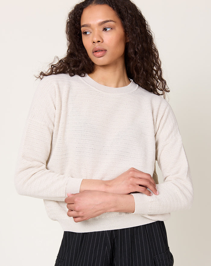evam eva Cotton Paper Yarn Pullover in Ivory