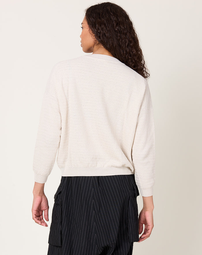 evam eva Cotton Paper Yarn Pullover in Ivory