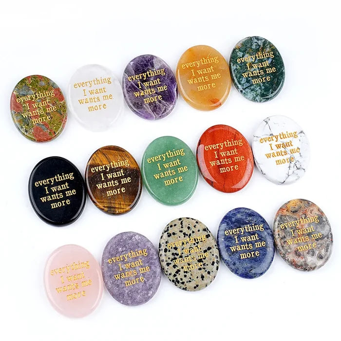 Crystal Worry Stone | Engraved Healing Stone for Meditation & Chakra Balance