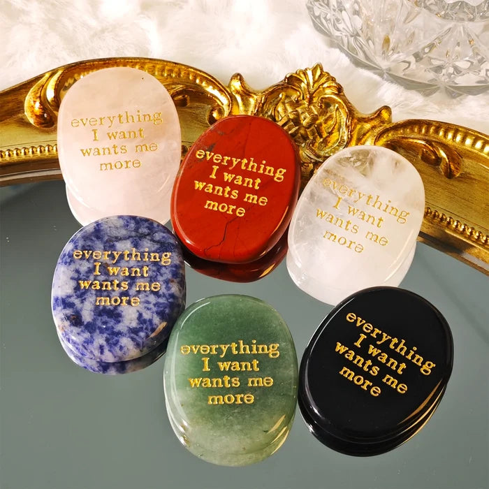 Crystal Worry Stone | Engraved Healing Stone for Meditation & Chakra Balance