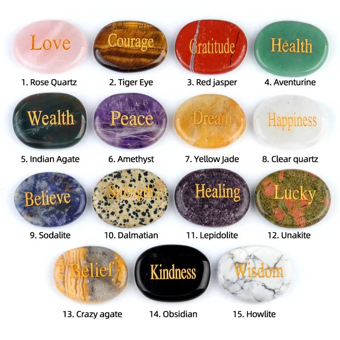 Engraved Crystal Reiki Stone | Natural Oval Healing Stone — Choose Your Crystal