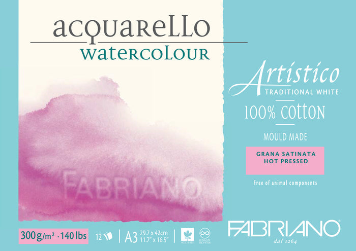 Fabriano Artistico Wc Pad 300Gsm A3 Hot Pressed 12 Sht