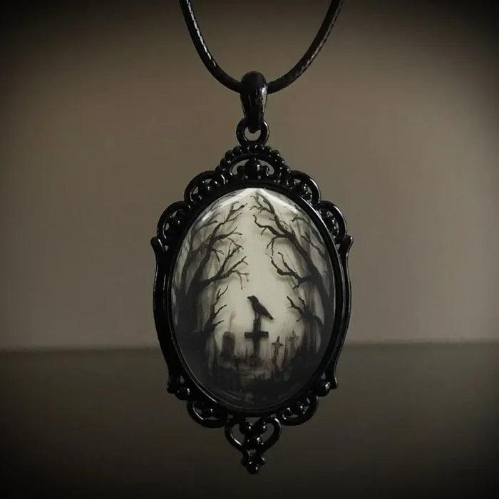 Gothic Crow, Cross & Witch Pendant Necklace