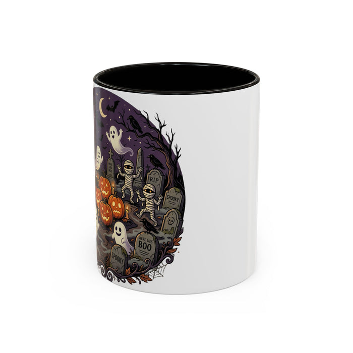 Halloween Graveyard Mug — Ghosts, Mummies, Goblins & Jack-O-Lanterns Spooky Night Scene
