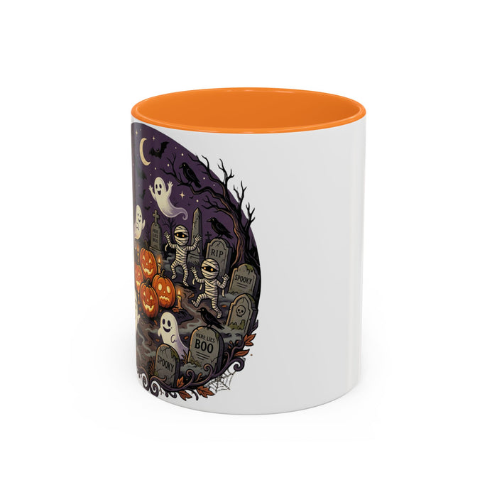 Halloween Graveyard Mug — Ghosts, Mummies, Goblins & Jack-O-Lanterns Spooky Night Scene