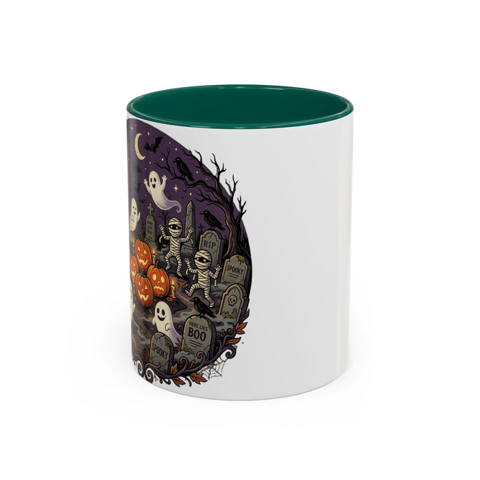 Halloween Graveyard Mug — Ghosts, Mummies, Goblins & Jack-O-Lanterns Spooky Night Scene