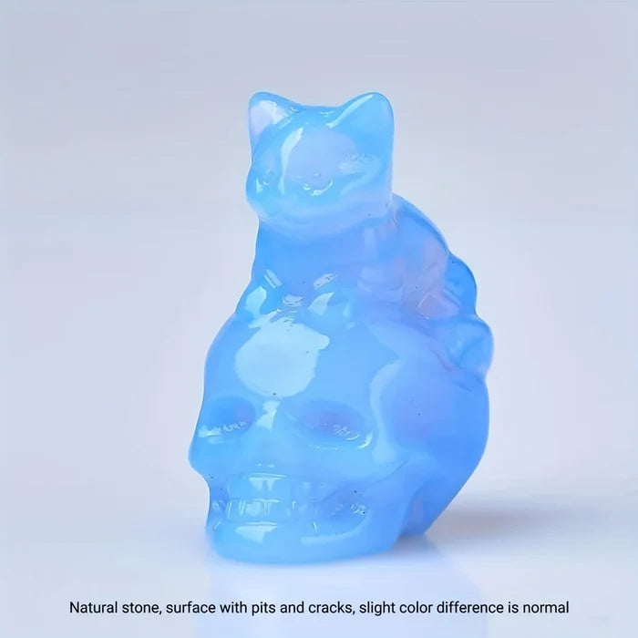 Hand-Carved Crystal Skull Cat Figurine | 1.18" Mini Crystal Cat