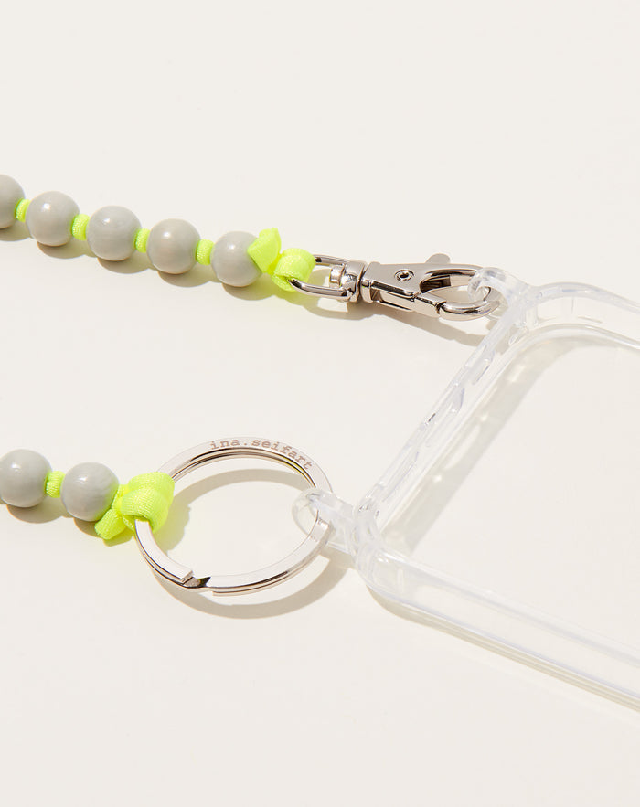 Ina Seifart Handykette iPhone Necklace in Light Grey on Neon Yellow
