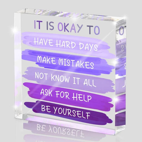 "It's Okay To..." Acrylic Desk Sign | 4x4 Purple Mental Health Affirmation Decor for Women