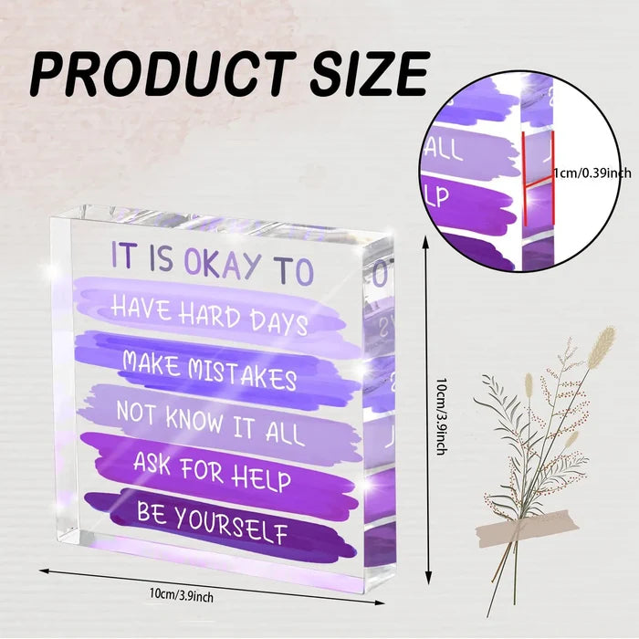 "It's Okay To..." Acrylic Desk Sign | 4x4 Purple Mental Health Affirmation Decor for Women