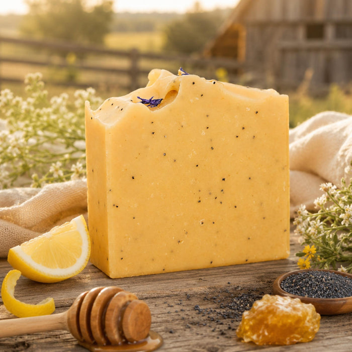 Lemon + Honey + Poppy Seed Bar — Handmade Tallow & Goat Milk Soap