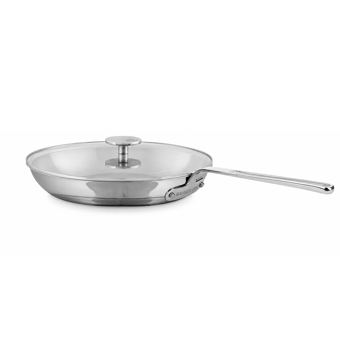 Mauviel 1830 M'360 Tri-Ply Stainless Steel Frying Pan With Glass Lid, Cast Stainless Steel Handle