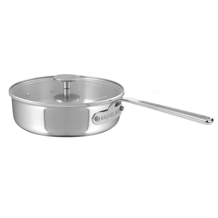 Mauviel 1830 M'360 Tri-Ply Stainless Steel Saute Pan With Glass Lid, Cast Stainless Steel Handle, 3.2-Qt