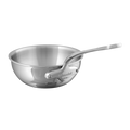 Mauviel M'COOK 5-ply stainless steel chef pan with cast stainless steel handle, shown from top view with a smooth cooking surface.