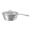 Mauviel M'COOK 5-Ply stainless steel sauté pan with lid, cast stainless steel handle, 1.1-quart capacity, ideal for cooking.