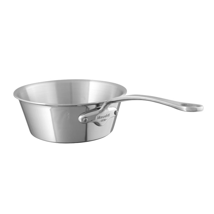 Mauviel M'COOK 5-ply stainless steel splayed sauté pan with lid and cast stainless steel handle, 1.1-quart capacity