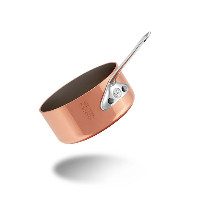 Mauviel M'MINIS copper sauté pan with stainless steel handle, 0.11-quart capacity, ideal for small cooking tasks