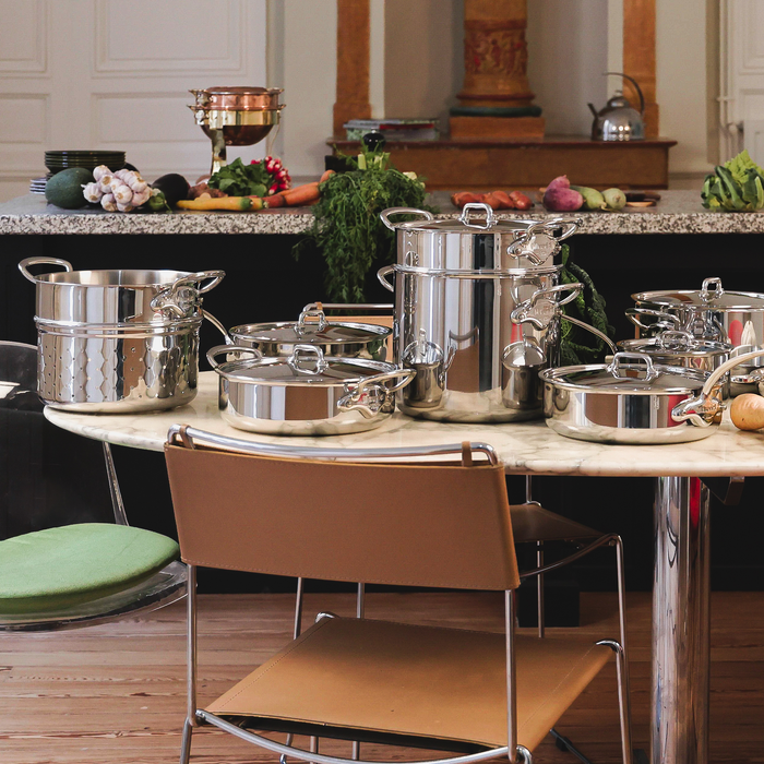 Mauviel M'URBAN 4 Tri-Ply stainless steel sauce pan with cast stainless steel handle, suitable for all stove types.