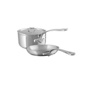 Mauviel M'URBAN 4-piece tri-ply cookware set with 1.2 Qt sauce pan and 7.9-inch fry pan, stainless steel handles, cast stainless steel.