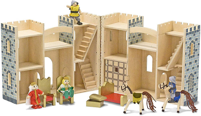 Melissa and Doug Fold & Go Wooden Castle 9 wooden play items Age 3+Item # 3702