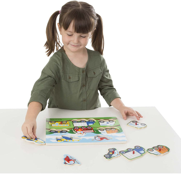 Melissa and Doug Fresh Start Wooden Peg Puzzle Vehicles (8 pcs) Ages 2+ Item # 1874