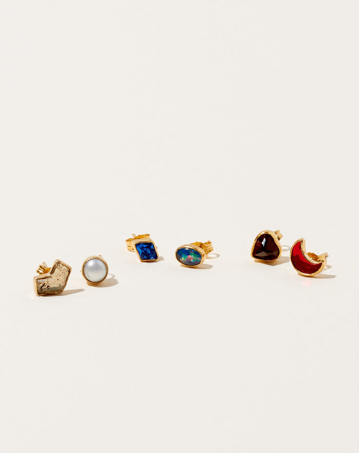 Grainne Morton Mismatched Oval Opal and Blue Diamond Studs