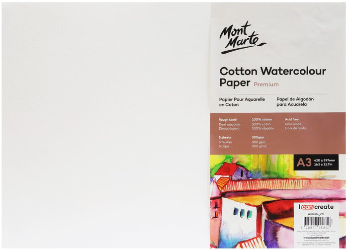 M.M. Cotton Watercolour Paper A3 300gsm 5 Sheets