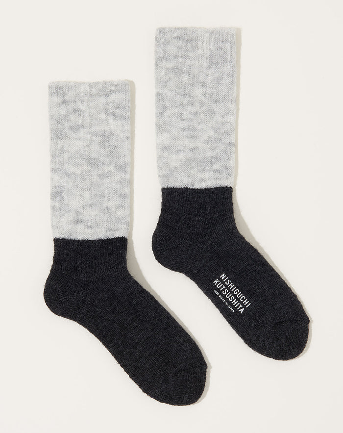 Nishiguchi Kutsushita Mohair Wool Pile Socks in Light Grey