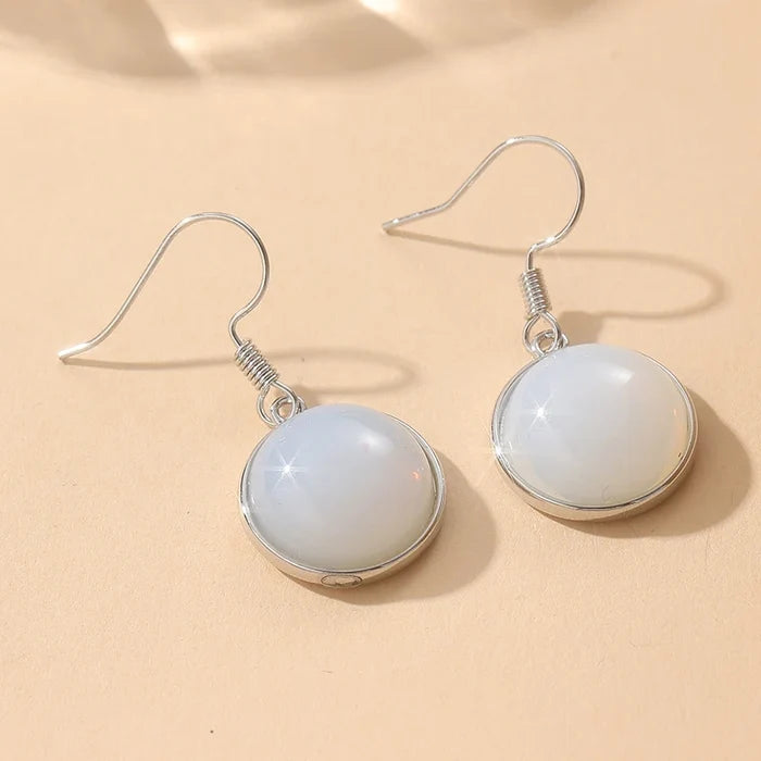 Moonstone Dangle Earrings | Silver Geometric Drop